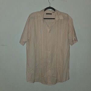 Cubavera Camp Shirt Peach Striped Short Sleeve Button Up Casual XL